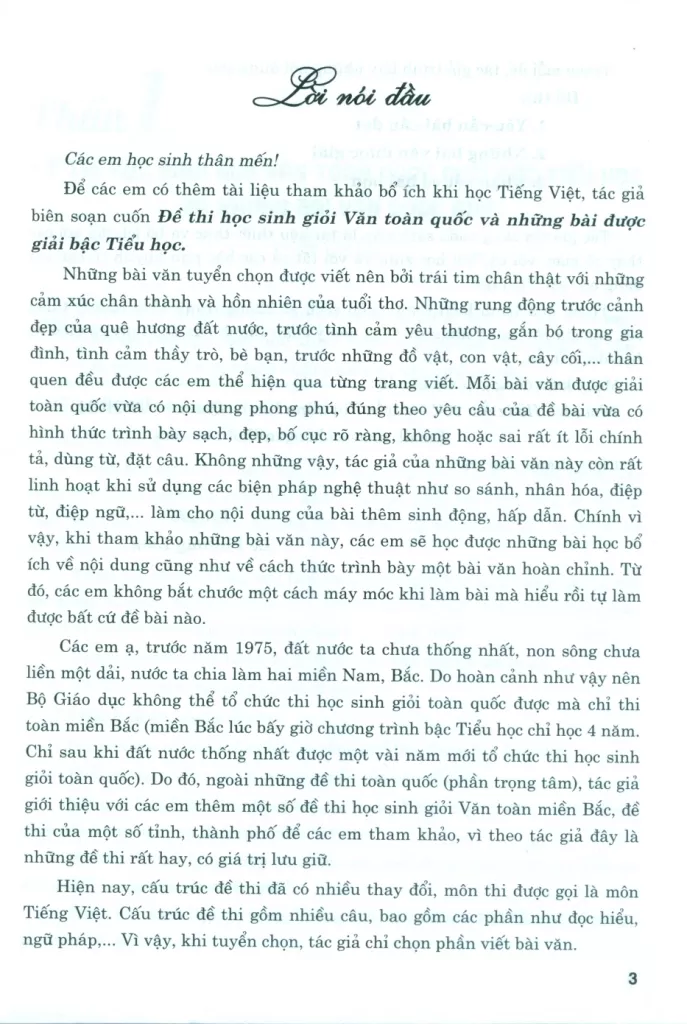 ĐỀ THI HỌC SINH GIỎI VĂN TOÀN QUỐC VÀ NHỮNG BÀI ĐƯỢC GIẢI BẬC TIỂU HỌC (Dùng chung cho các bộ SGK hiện hành)